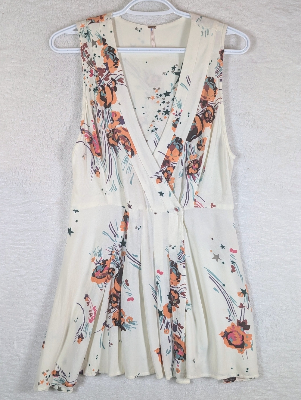 Free People Cream Floral Wrap Mini Dress with Orange & Pink Accents - Picture 2 of 7